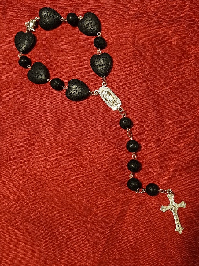 "Clayton" and "Raymond" Lava Stone Rear-view Mirror Rosary