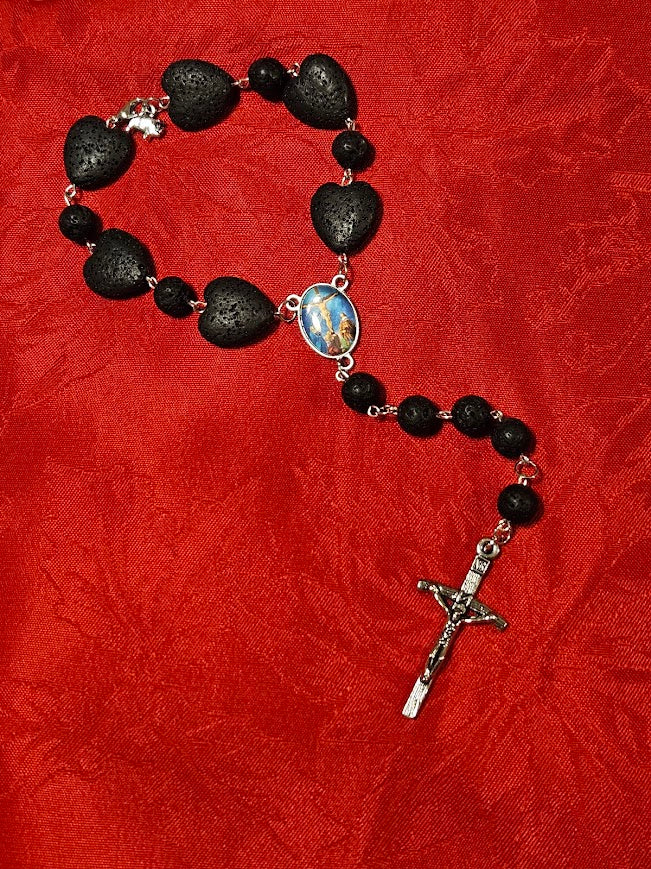 "Clayton" and "Raymond" Lava Stone Rear-view Mirror Rosary