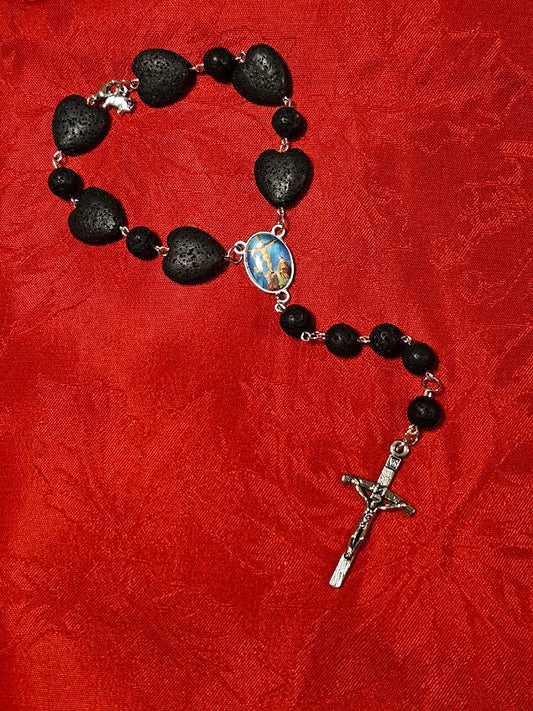 "Clayton" and "Raymond" Lava Stone Rear-view Mirror Rosary