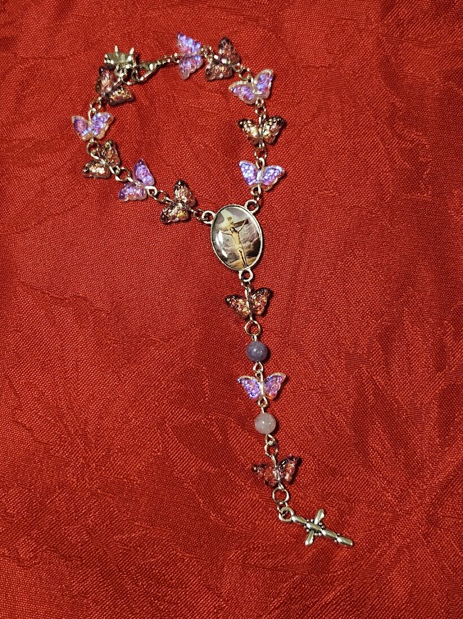 "Tabitha" Opalescent Butterfly Rear-view Mirror Rosary