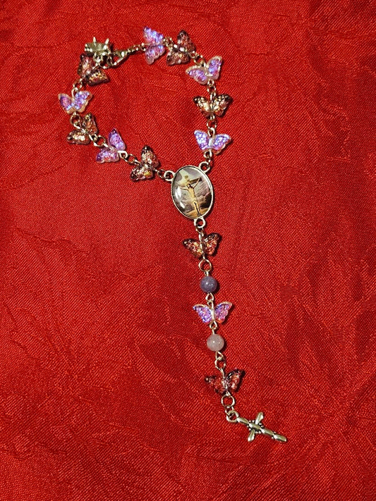 "Tabitha" Opalescent Butterfly Rear-view Mirror Rosary