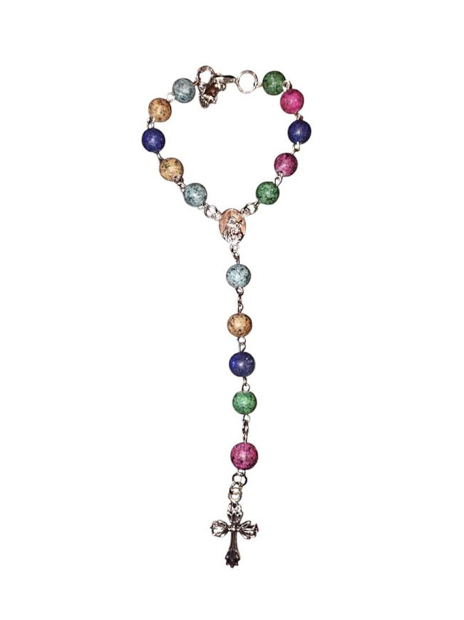 "Luis" and "Liam"  Multi-colored Granite Beaded Rear-view Mirror Rosary