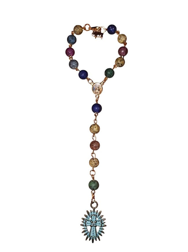 "Joaquin"and "Tim N" Multi-colored Granite Bead Rear-view Mirror Rosary