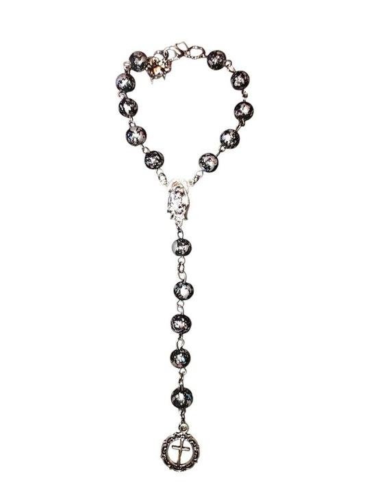 "Louis Jr" Black Splatter Bead Rear-view Mirror Rosary