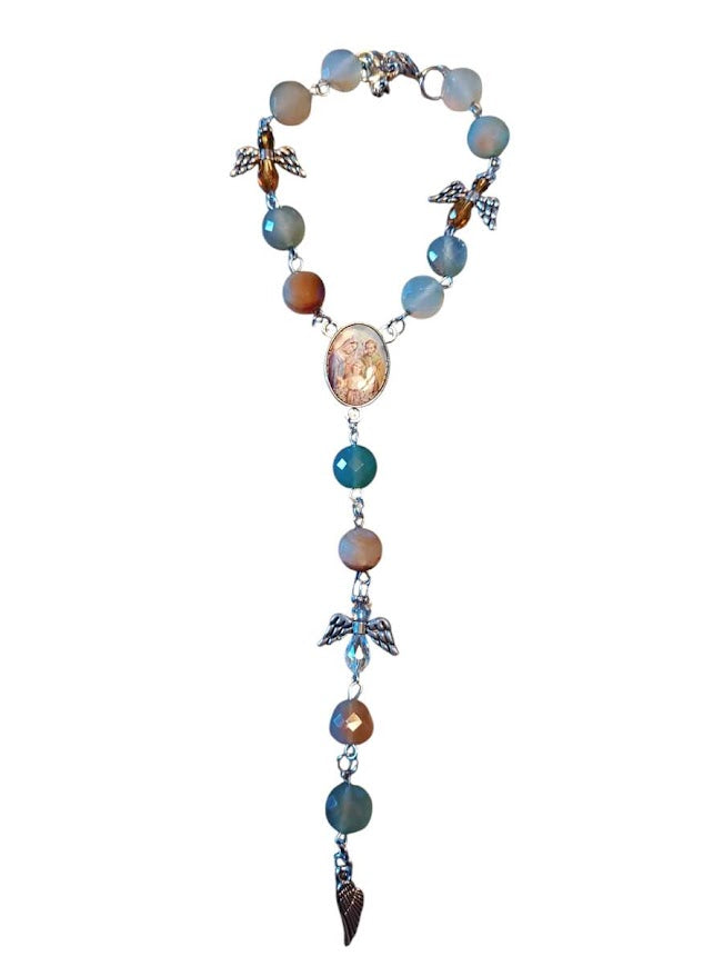 "Yandeli" Angel and Dyed Faceted Agate Rear-view Mirror Rosary