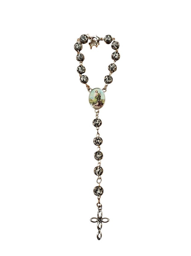 "Jayden" Black and White Beaded Rear-view Mirror Rosary