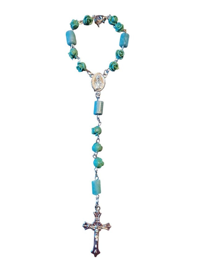 "Sue" and "Lana" Amazonite and Turquoise Rear-view Mirror Rosary