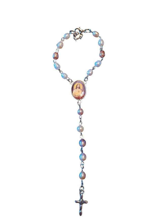 "Alysia Jr" Freshwater Pear Rear-view Mirror Rosary