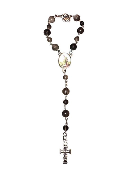 "Steven" Black Agate Rear-view Mirror Rosary